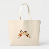 Rikishi Sumo Wrestler Pushing Side Mono Line Grote Tote Bag (Voorkant)