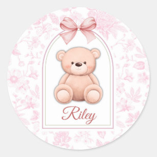 Riley Aangepaste Roze Teddybeer Nursery Design Ronde Sticker