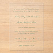 Riley Emerald Green Elegant Wedding Acryl Uitnodigingen (Voorkant)