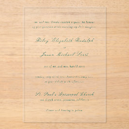 Riley Emerald Green Elegant Wedding Acryl Uitnodigingen