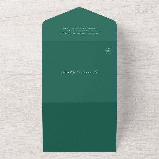 Riley Emerald Green Elegant Wedding All In One Uitnodiging (Buitenkant)