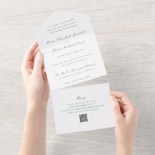 Riley Emerald Green Elegant Wedding All In One Uitnodiging