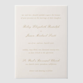 Riley Ivory en goud Elegant Huwelijk Vellum Uitnodigingen