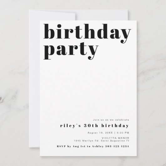 RILEY Modern Bold Contemmodern Birthday Party Kaart (Voorkant)