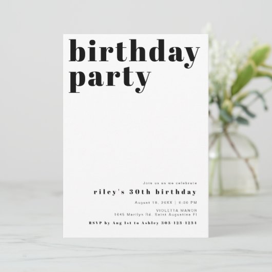 RILEY Modern Bold Contemmodern Birthday Party Kaart (Staand voorkant)