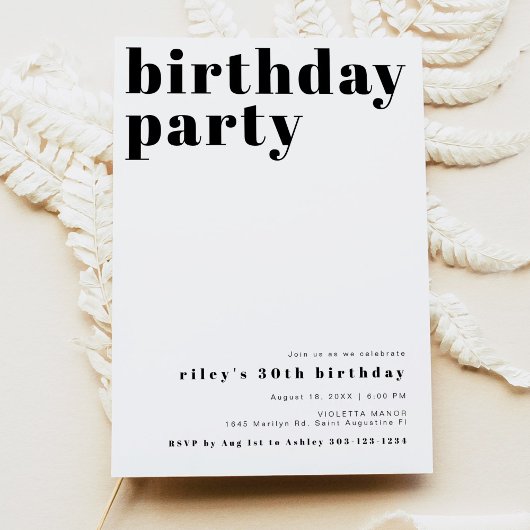 RILEY Modern Bold Contemmodern Birthday Party Kaart