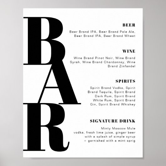 RILEY Modern Bold Wedding Bar Menu Poster (Voorkant)