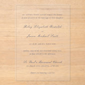 Riley Navy Blue Elegant Wedding Acryl Uitnodigingen (Voorkant)