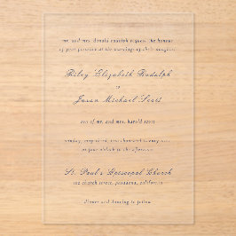 Riley Navy Blue Elegant Wedding Acryl Uitnodigingen