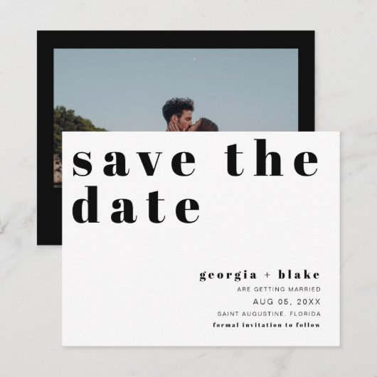 RILEY Retro Bold Contemporary Save the Date Kaart (Voorkant / Achterkant)