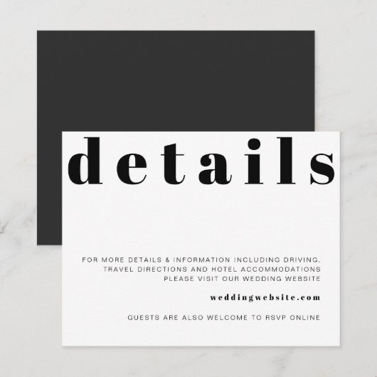 RILEY Retro Bold Modern Wedding Details Kaart (Voorkant / Achterkant)