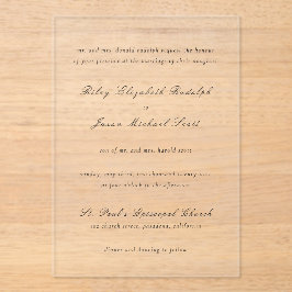 Riley Zwart en Wit Elegant Huwelijk Acryl Uitnodigingen