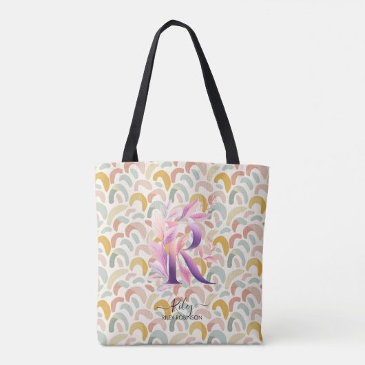 Riley's Radiant Rainbows - Boho Floral Monogram R Tote Bag (Achterkant)