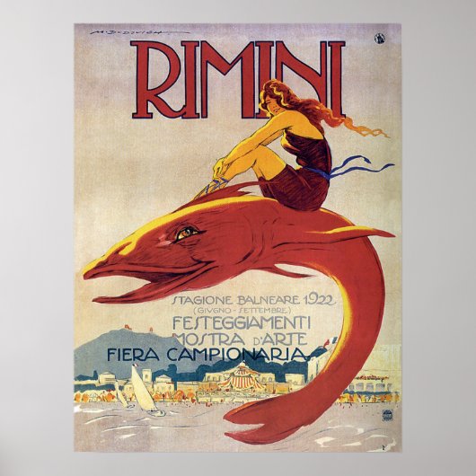 Rimini kust, Italië, meisje op grote vis Poster (Voorkant)