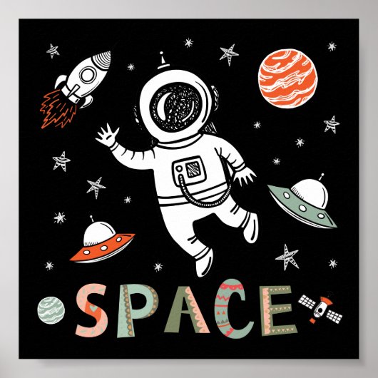 Rimtemte astronaut raket schepen planeten poster (Voorkant)