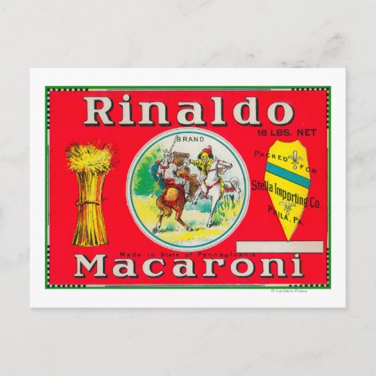 Rinaldo Macaroni LabelPhiladelphia, PA Briefkaart (Voorkant)