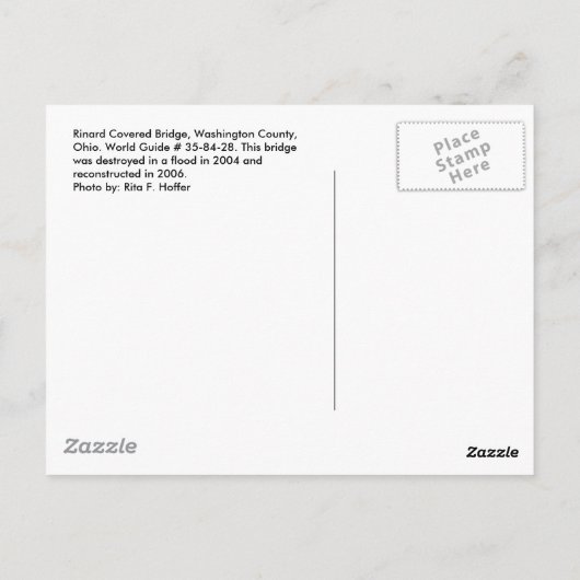 Rinard Covered Bridge Briefkaart (Achterkant)