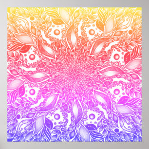 Rinbow ombre leaf mandala canvas poster