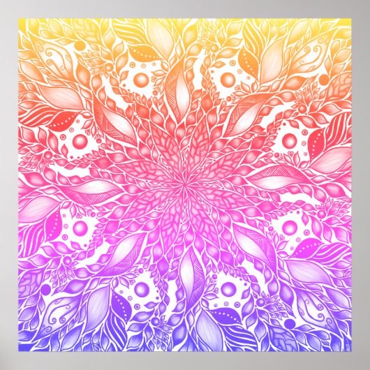 Rinbow ombre leaf mandala canvas poster (Voorkant)
