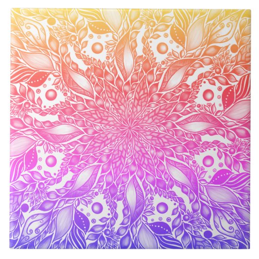 Rinbow ombre leaf mandala tegeltje (Voorkant)