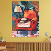 Rincón de Lectura: Arte Favista con Sillón Rojo. Canvas Afdruk (Insitu (Woonkamer))