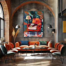 Rincón de Lectura: Arte Favista con Sillón Rojo. Canvas Afdruk