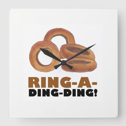 Ring-a-Ding-Fried Onion Ring Funny Diner Food Vierkante Klok (Voorkant)