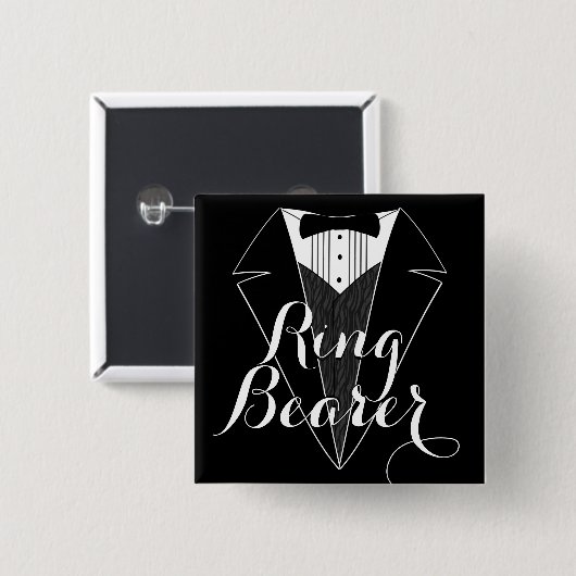 Ring Bearer Black Tux Wedding Party Button (Voorkant /achterkant)