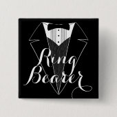 Ring Bearer Black Tux Wedding Party Button (Voorkant)