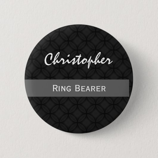 RING BEARER Custom Name Wedding Black and White Ronde Button 5,7 Cm (Voorkant)