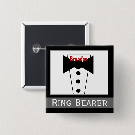 Ring Bearer - Eigen naam Tux Wedding Button (Voorkant /achterkant)