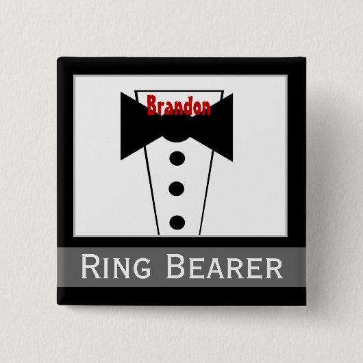 Ring Bearer - Eigen naam Tux Wedding Button (Voorkant)