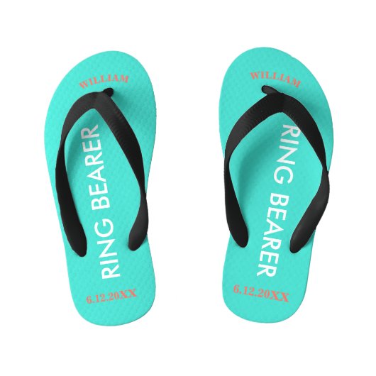 Ring Bearer NAME Turquoise Blue Kinder Teenslippers (Voetbed)
