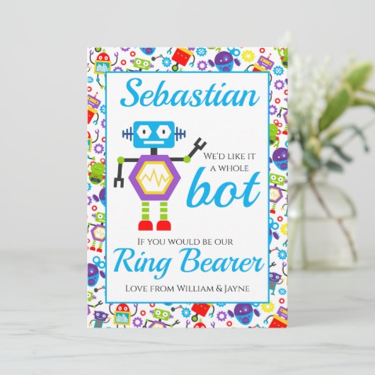 Ring Bearer Page Boy Voorstel Robot Kaart (Staand voorkant)