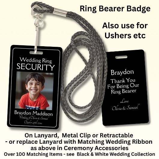 Ring Bearer Photo SECURITY Badge Black White