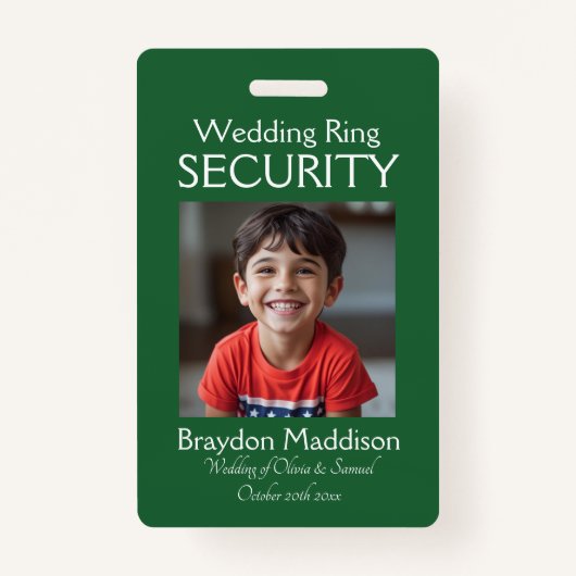 Ring Bearer Photo SECURITY Badge Emerald Green (Voorkant)