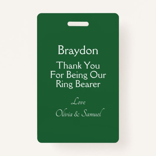Ring Bearer Photo SECURITY Badge Emerald Green (Achterkant)