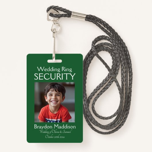 Ring Bearer Photo SECURITY Badge Emerald Green (Voorkant met draagriem)