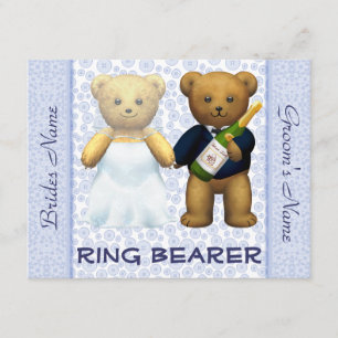 Ring Bearer - Teddy Bears Blue Wedding Invite Kaart