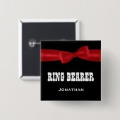 RING BEARER Wedding Custom Name V02S RED Vierkante Button 5,1 Cm (Voorkant /achterkant)