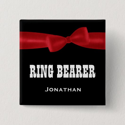 RING BEARER Wedding Custom Name V02S RED Vierkante Button 5,1 Cm (Voorkant)