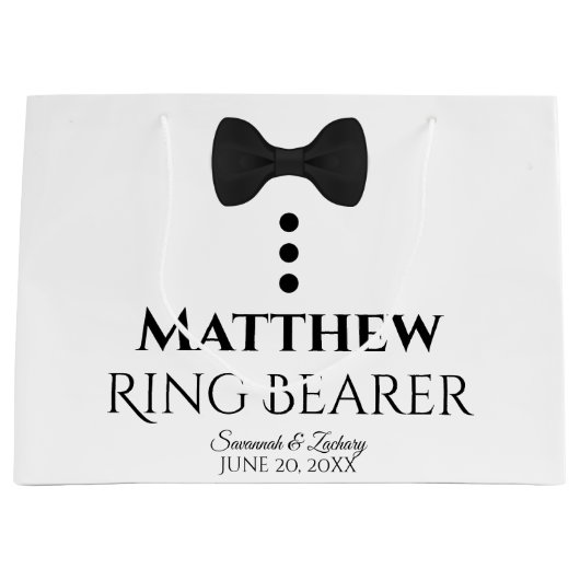 Ring Bearer Wedding Gift Bag met Black Stropdas La Groot Cadeauzakje (Voorkant)