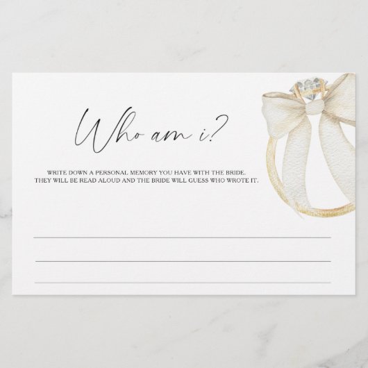 Ring Bow Bridal shower Who am I game Briefpapier (Voorkant)