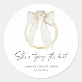 Ring Bow She's tying the knot Bridal Shower Ronde Sticker