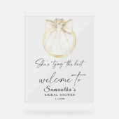 Ring Bow She's tying the knot Bridal Welcome Acryl Bord (Voorkant)