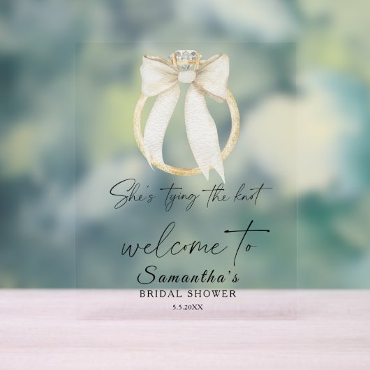 Ring Bow She's tying the knot Bridal Welcome Acryl Bord (Neutraal)