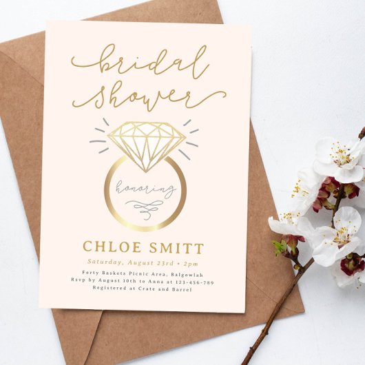 Ring Bruids Douche Uitnodiging, Moderne Diamanten  Kaart