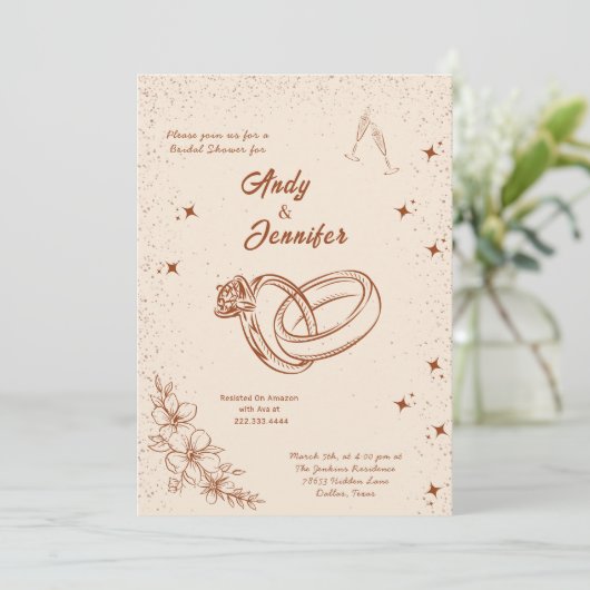 Ring en Bloemen Hand getrokken Vrijgezellenfeest Kaart (Staand voorkant)