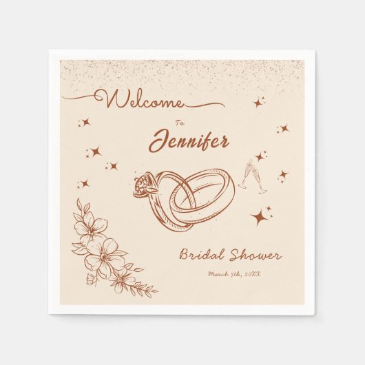 Ring en Bloemen Hand getrokken Vrijgezellenfeest Servet (Voorkant)