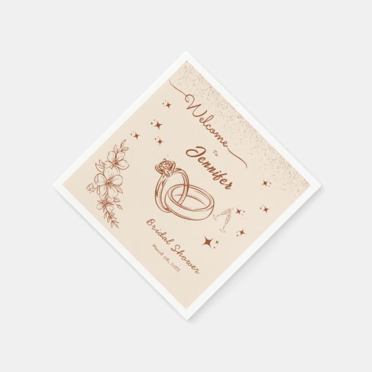 Ring en Bloemen Hand getrokken Vrijgezellenfeest Servet (Hoek)